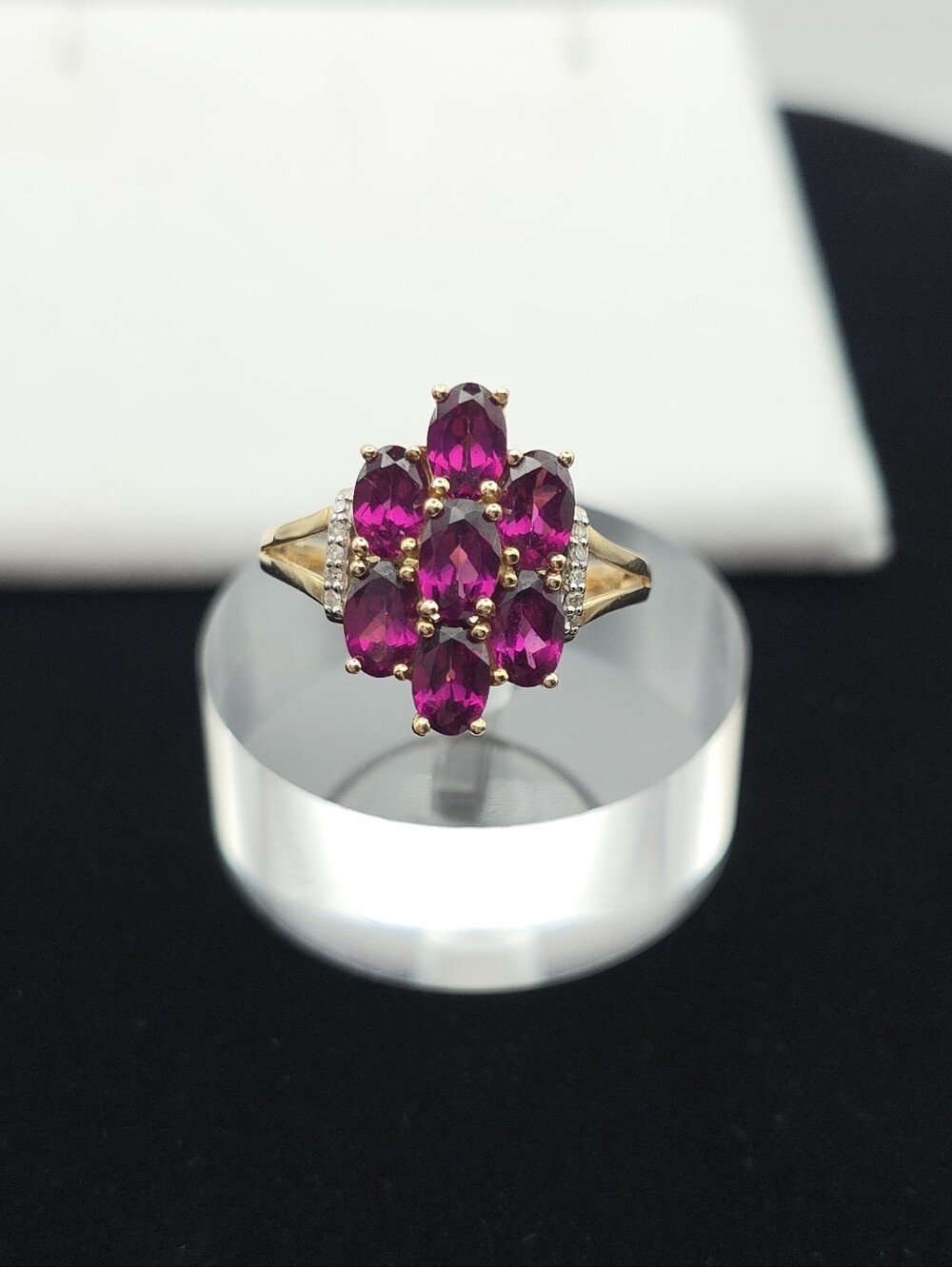 Fine Jewelry 10k Gold Grape Garnet & Diamond Cluster Cocktail Ring 10